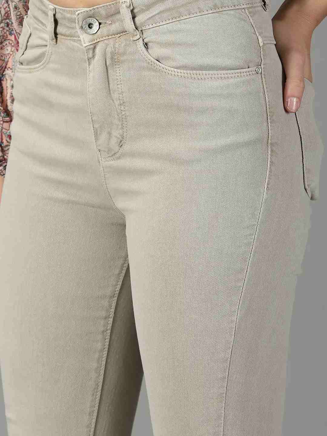 SHOWOFF Women Beige Solid  Bootcut Jeans