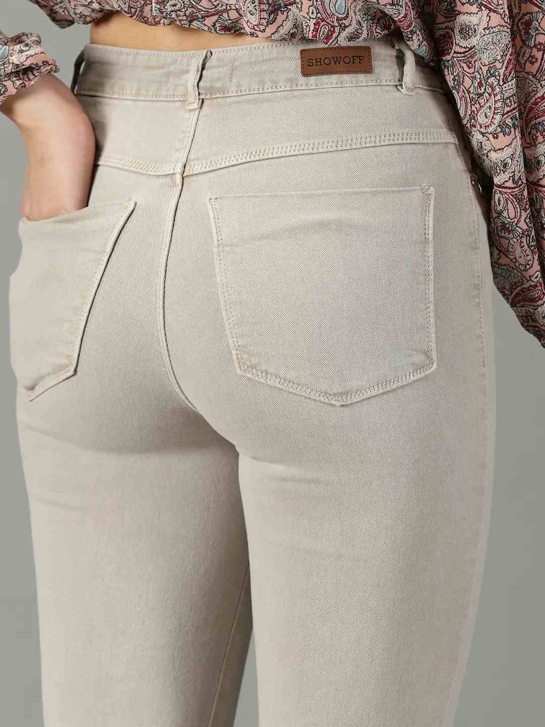 SHOWOFF Women Beige Solid  Bootcut Jeans