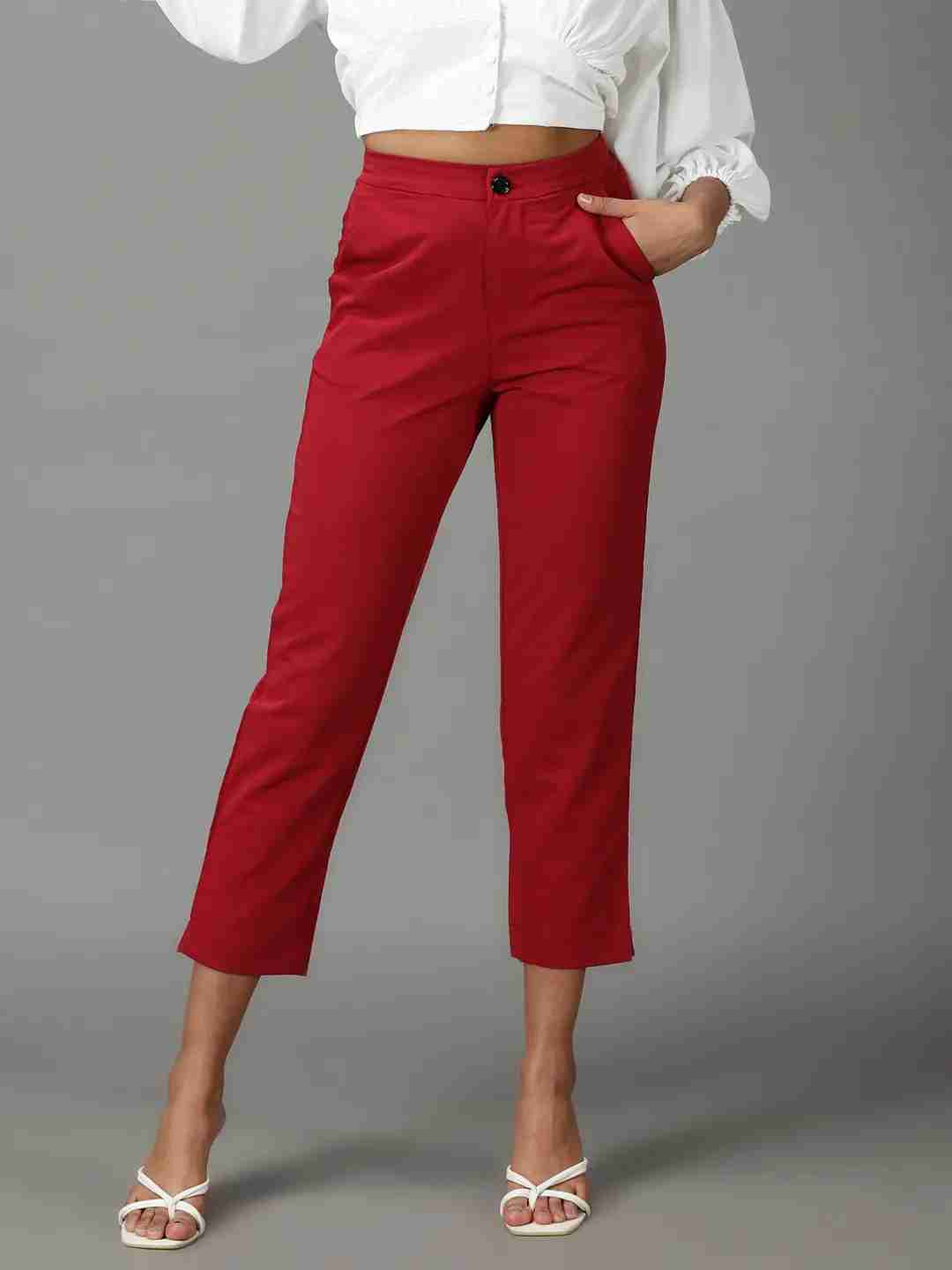 SHOWOFF Women Maroon Solid  Mom Fit Formal Trouser