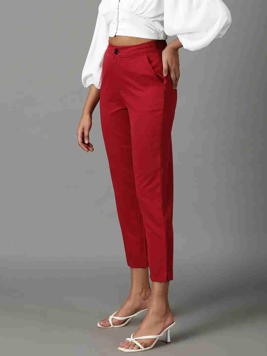 SHOWOFF Women Maroon Solid  Mom Fit Formal Trouser