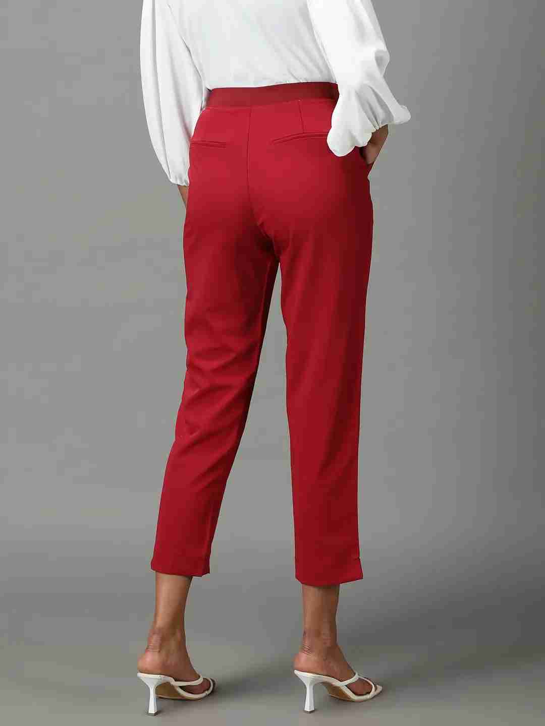 SHOWOFF Women Maroon Solid  Mom Fit Formal Trouser