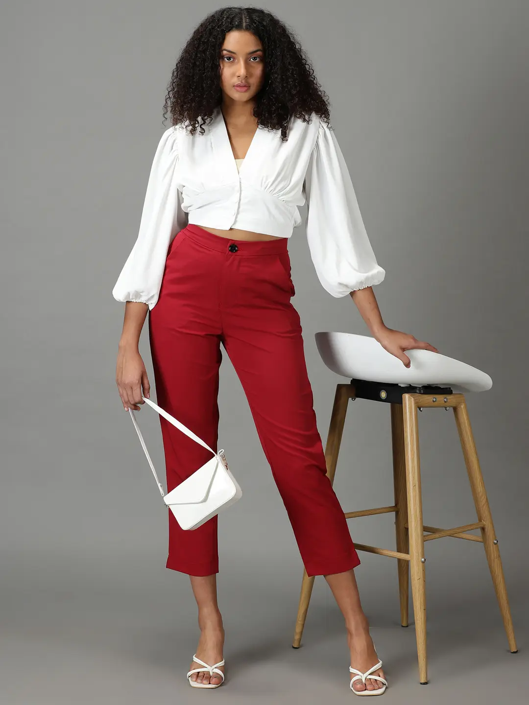 SHOWOFF Women Maroon Solid  Mom Fit Formal Trouser