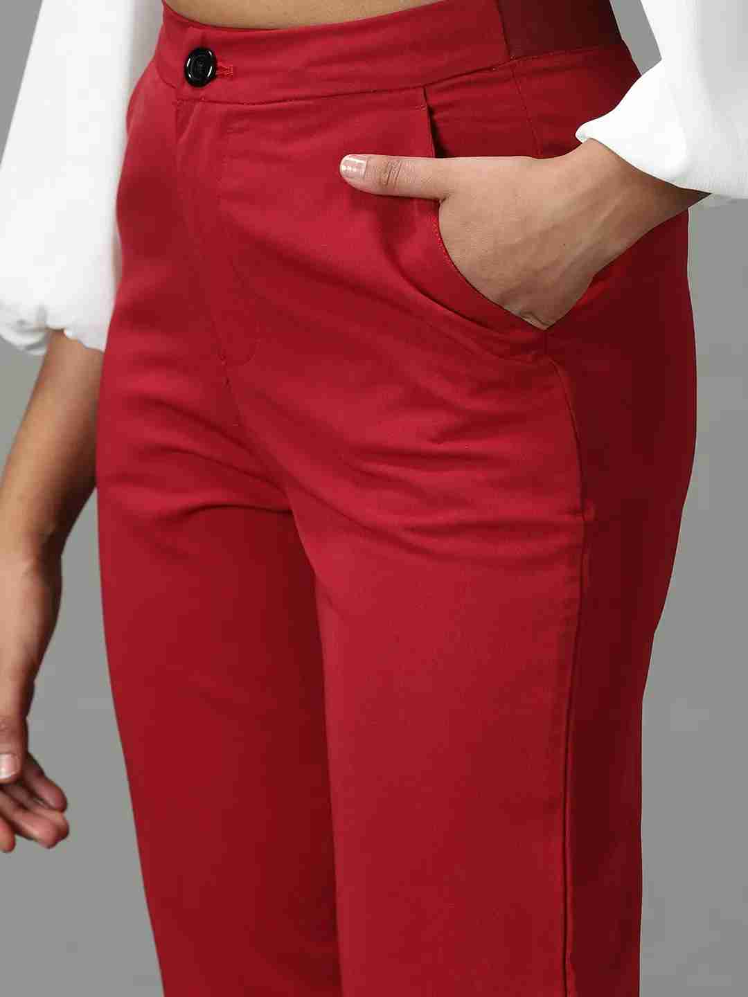 SHOWOFF Women Maroon Solid  Mom Fit Formal Trouser