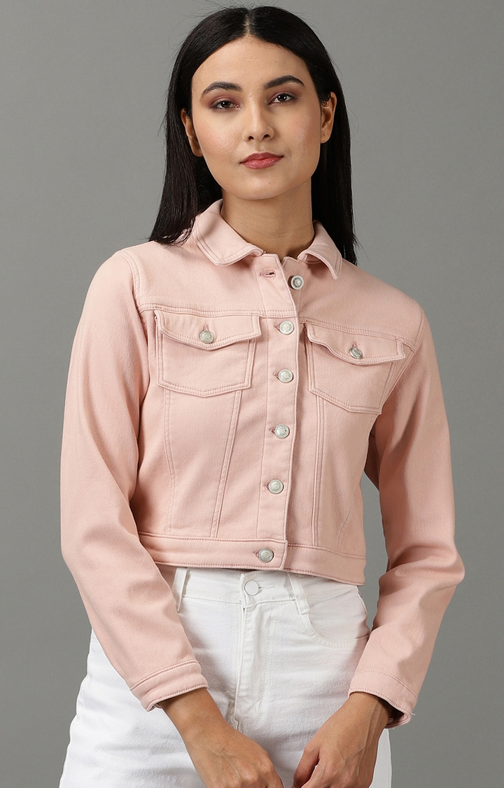 Peach denim jacket womens sales