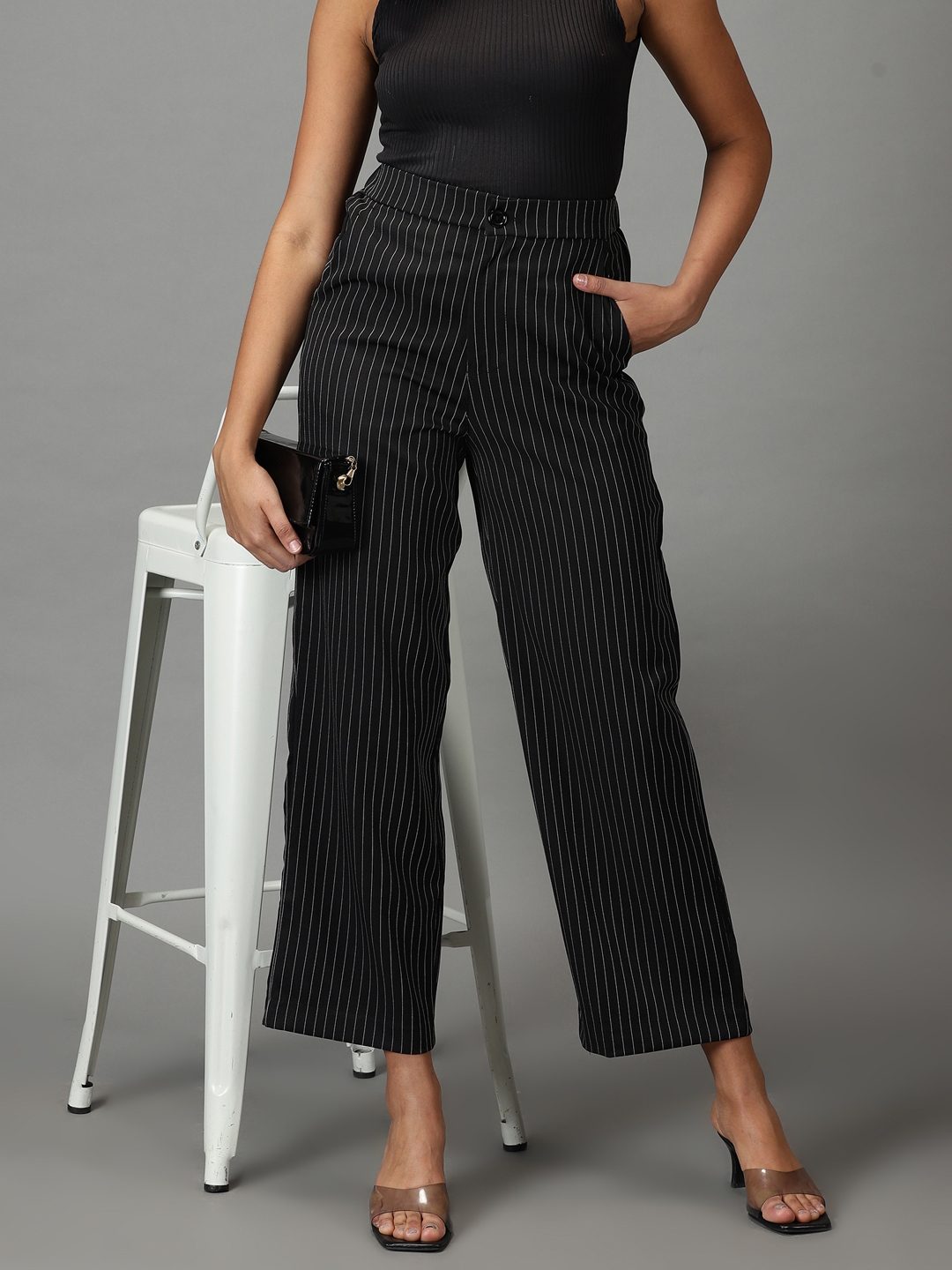 Buy Harpa Black Striped Trousers for Women Online  Tata CLiQ