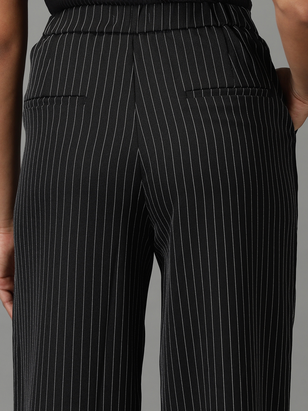 Showoff | SHOWOFF Women Black Striped  Straight Fit Formal Trouser 6
