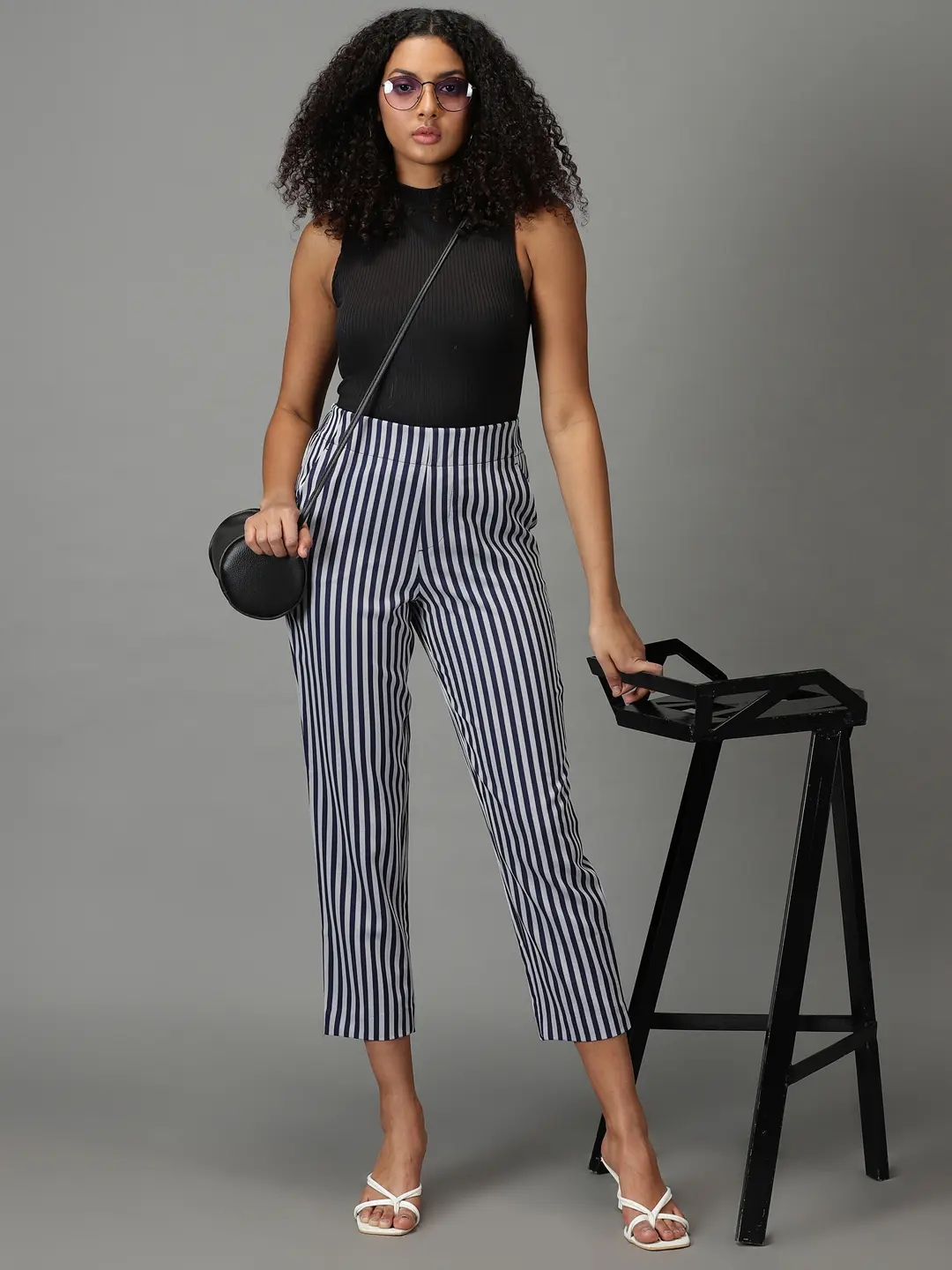 Striped trousers with elasticated waistband and darts  Massimo Dutti