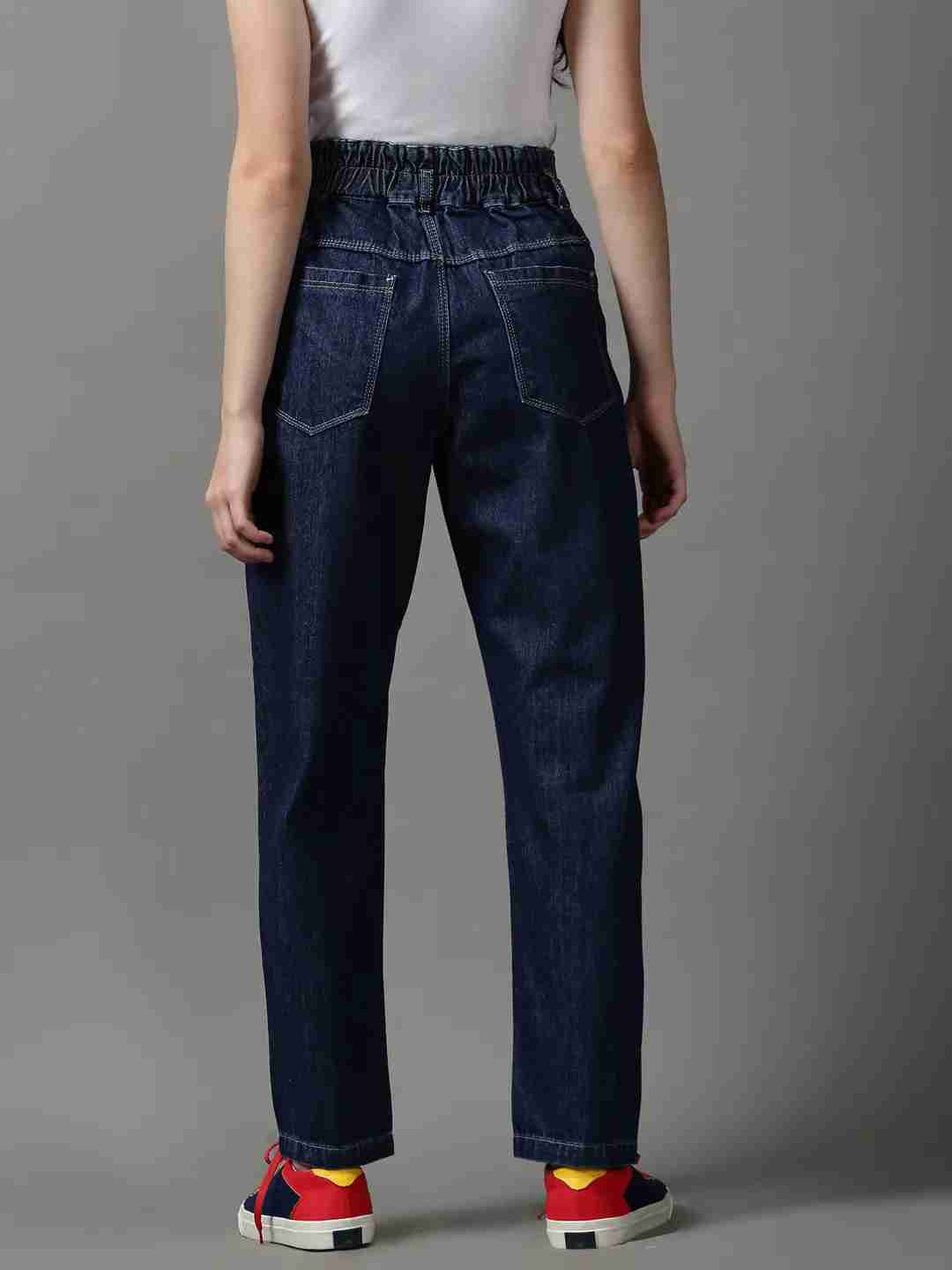 SHOWOFF Women Navy Blue Solid Mom Fit Jeans
