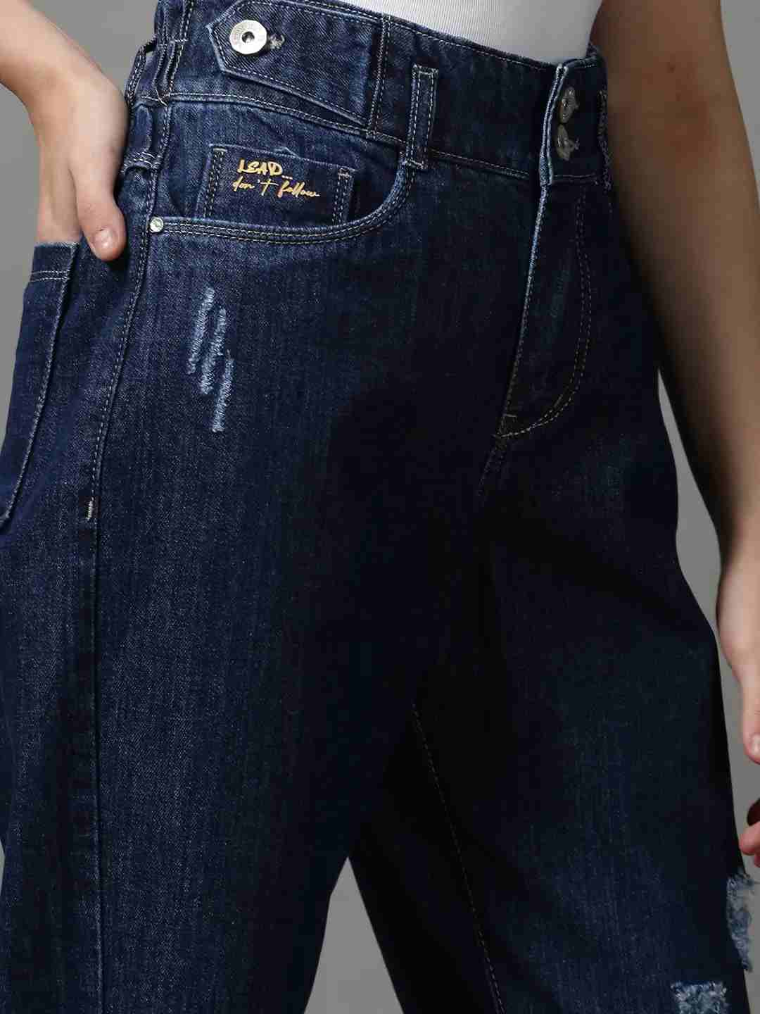 SHOWOFF Women Navy Blue Solid Mom Fit Jeans