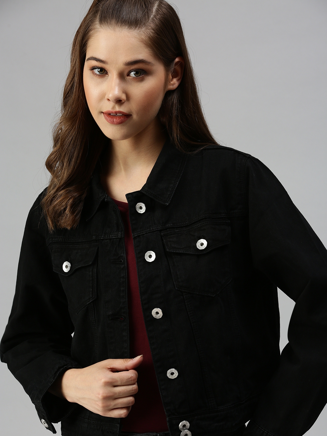 Showoff | SHOWOFF Women Black Solid Spread Collar Full Sleeves Jacket 0