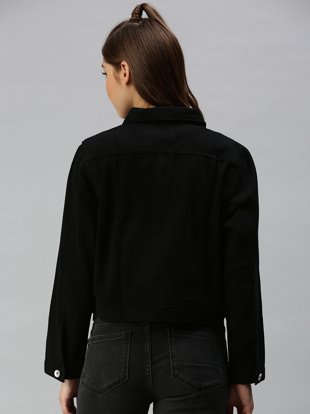 Showoff | SHOWOFF Women Black Solid Spread Collar Full Sleeves Jacket 3