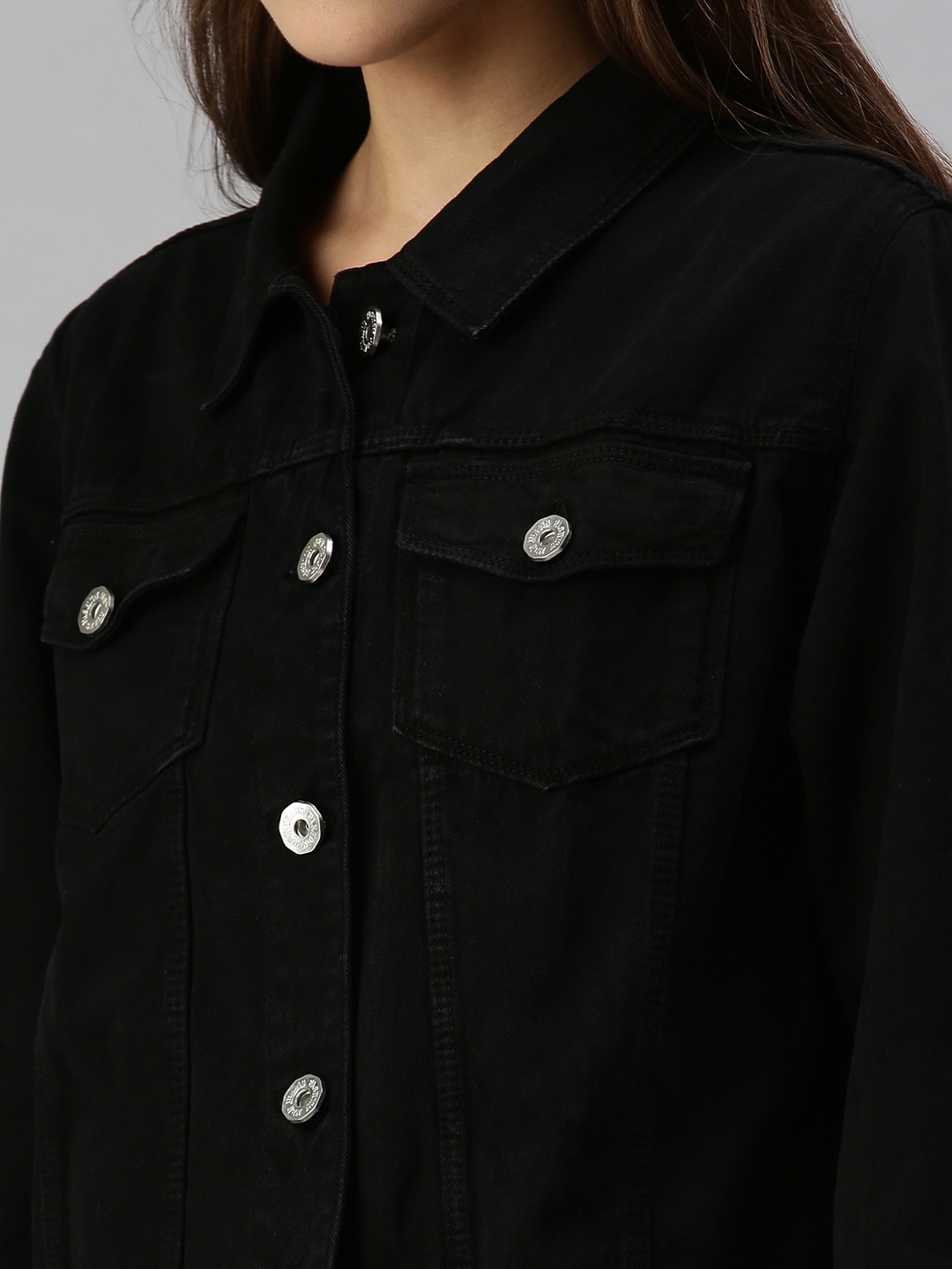 Showoff | SHOWOFF Women Black Solid Spread Collar Full Sleeves Jacket 5