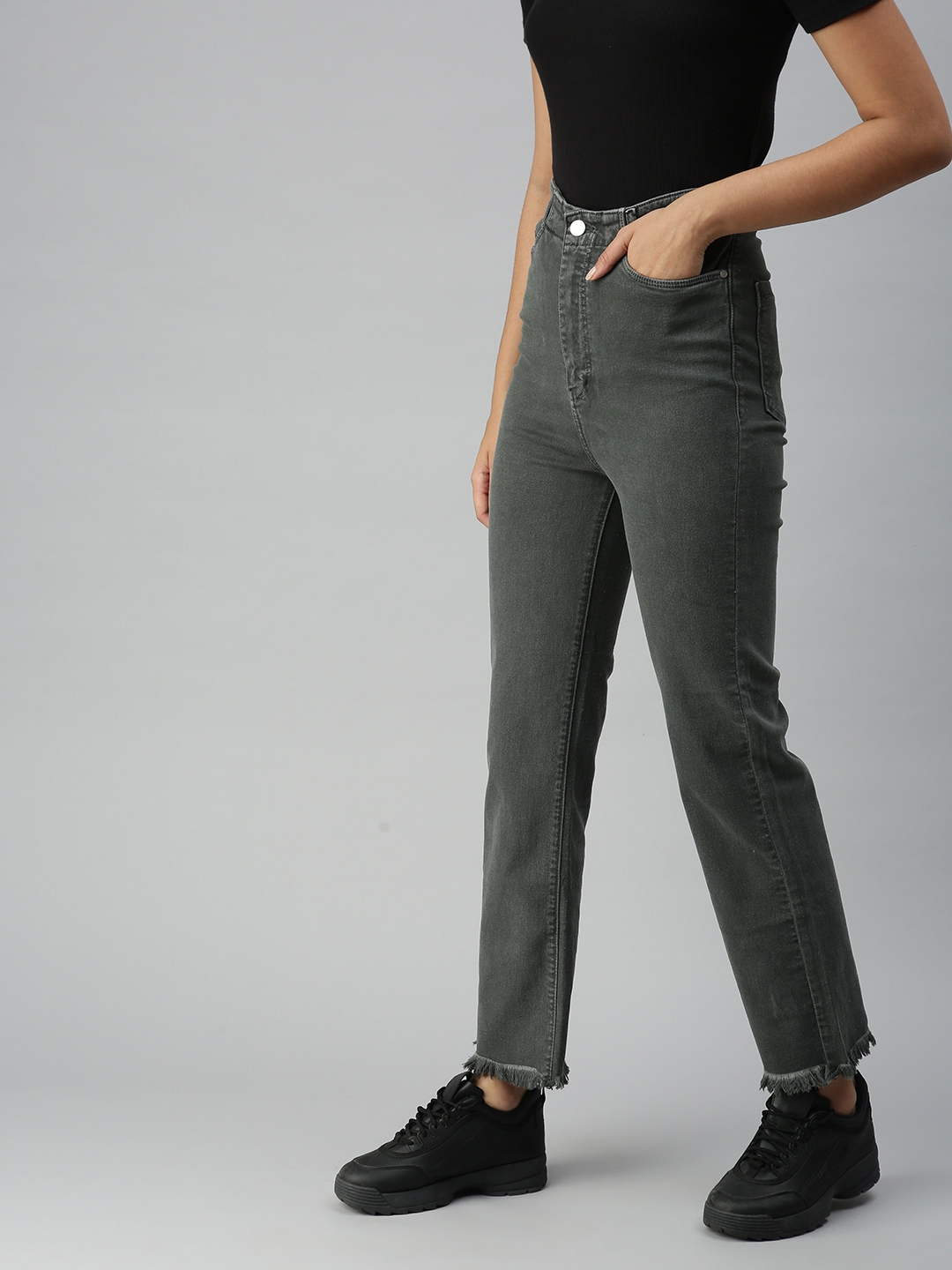 Showoff | SHOWOFF Women Grey Solid  Relaxed Fit Jeans 1