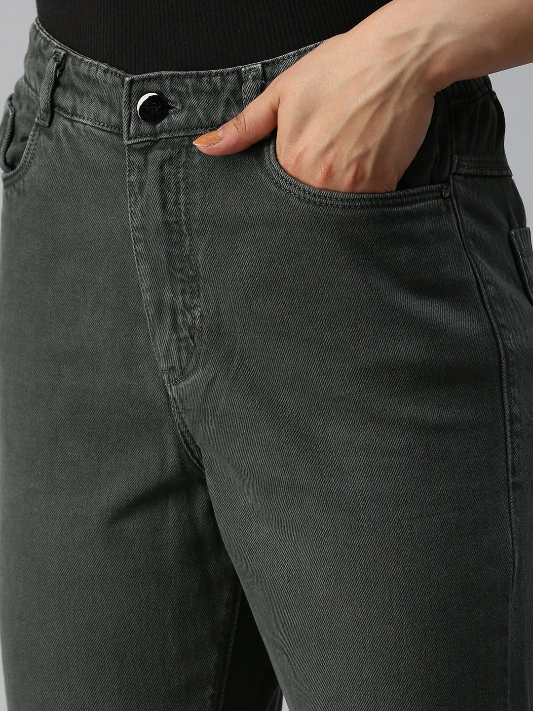 SHOWOFF Women Olive Solid Relaxed Fit Jeans