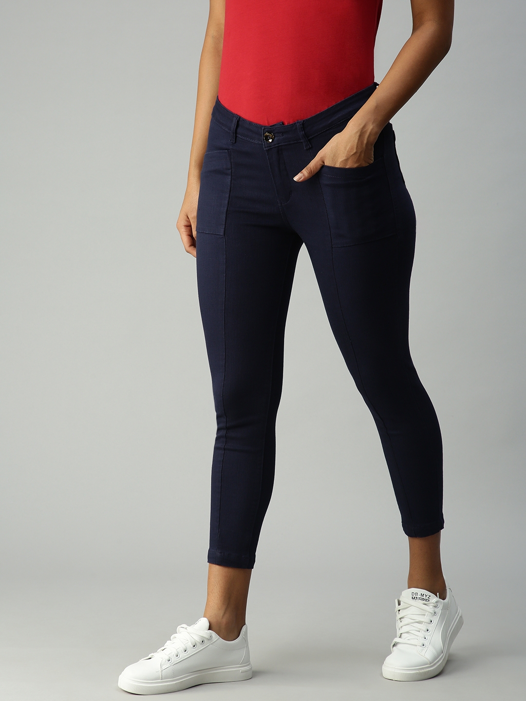Showoff | SHOWOFF Women's Super Skinny Fit Clean Look Navy Blue Jeans 1