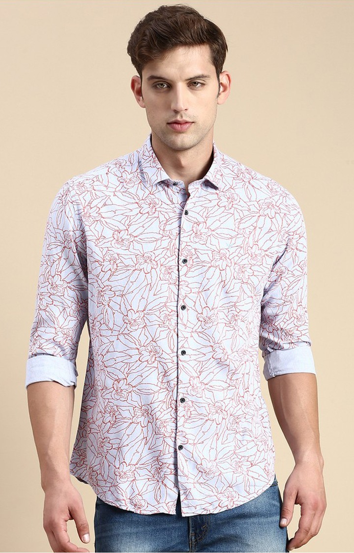 SHOWOFF Men's Spread Collar Grey Slim Fit Printed Shirt