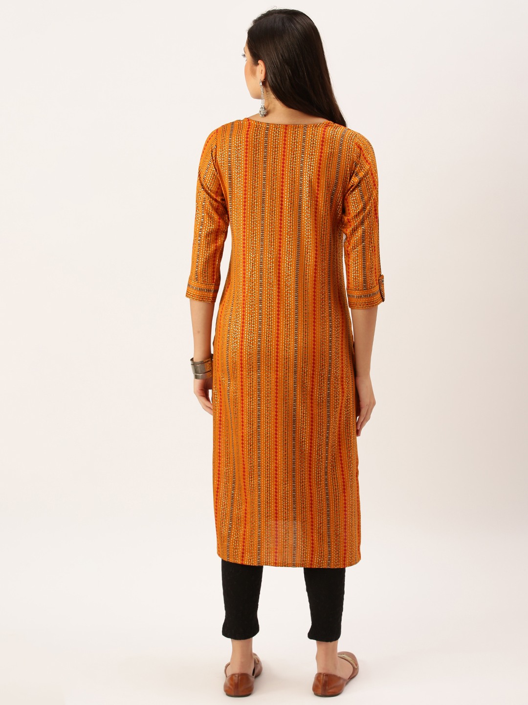 SHOWOFF Women's Mid Length Mustard Geometric Kurta