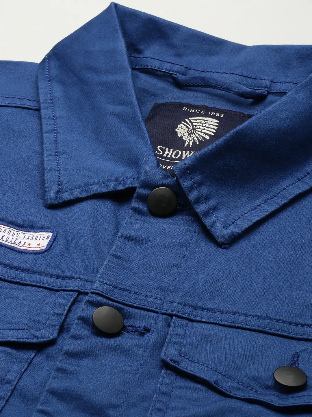 Showoff | SHOWOFF Men Blue Solid Spread Collar Full Sleeves Open Front Jacket 5