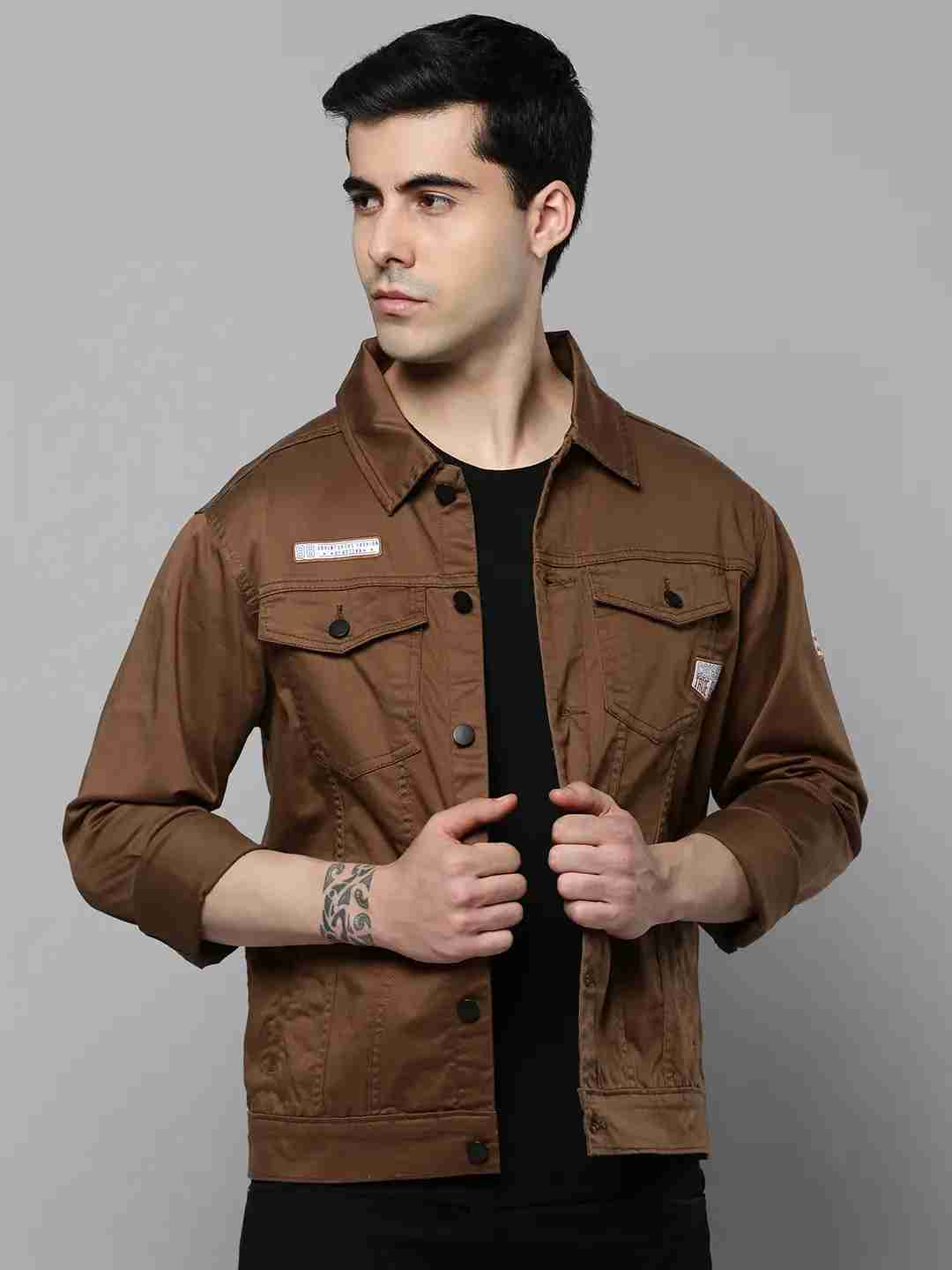 SHOWOFF Men Camel Brown Solid Spread Collar Full Sleeves Open Front Jacket