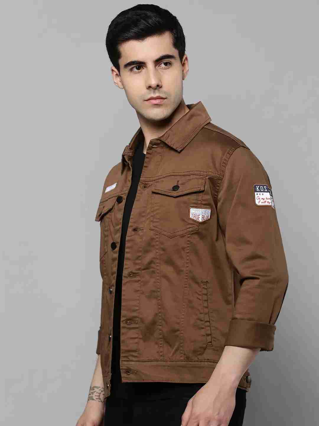 SHOWOFF Men Camel Brown Solid Spread Collar Full Sleeves Open Front Jacket