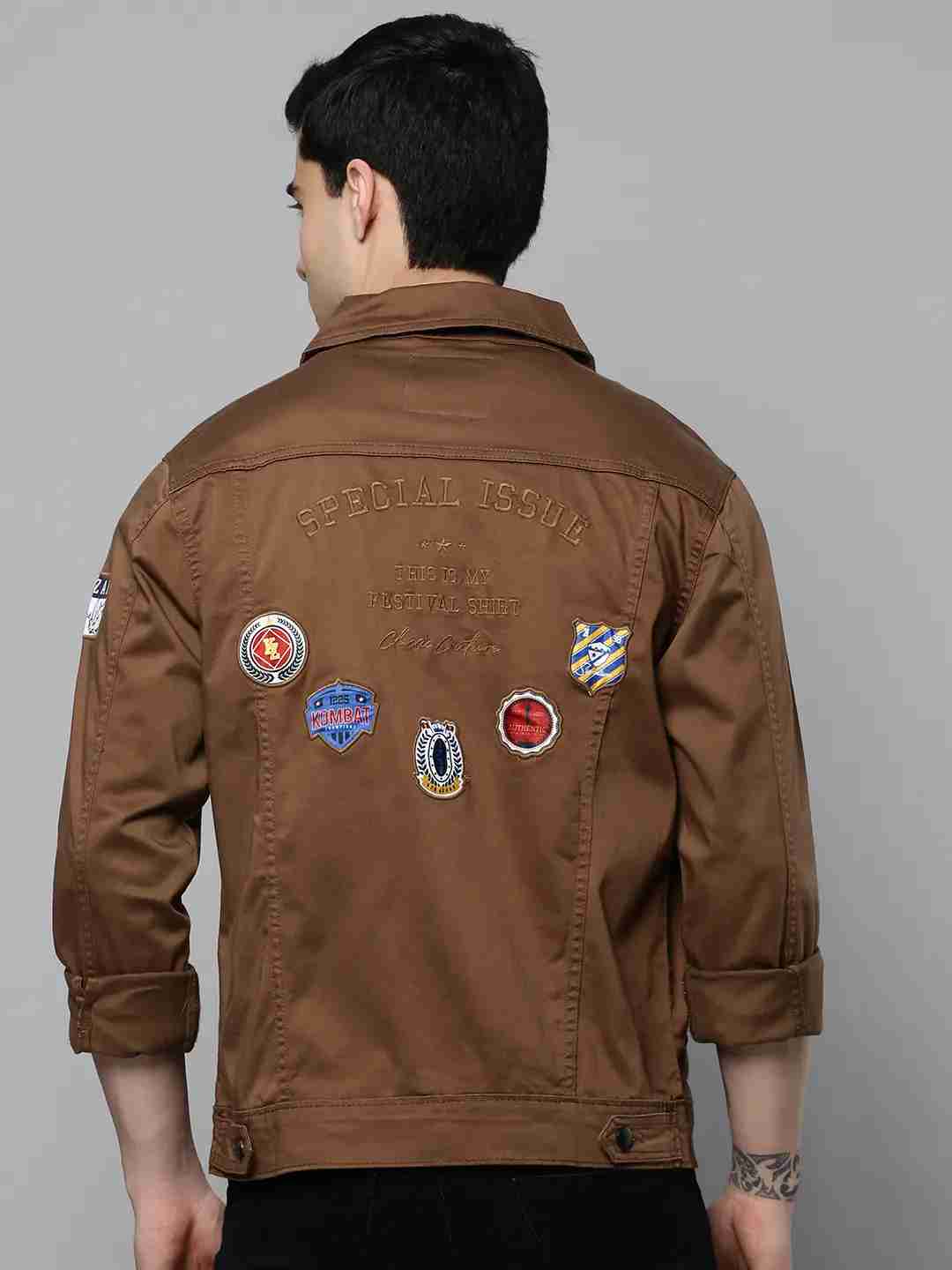 SHOWOFF Men Camel Brown Solid Spread Collar Full Sleeves Open Front Jacket