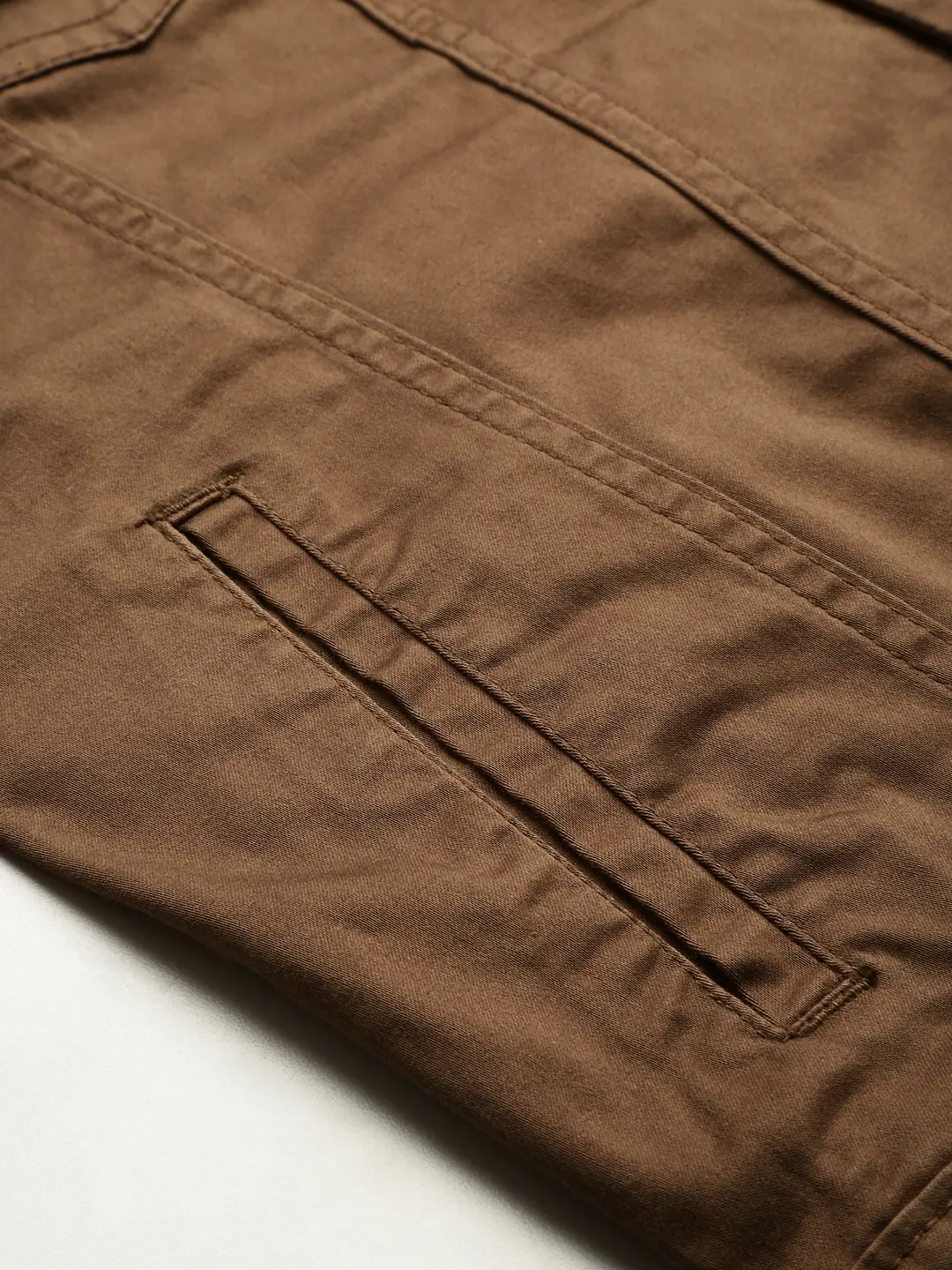 SHOWOFF Men Camel Brown Solid Spread Collar Full Sleeves Open Front Jacket