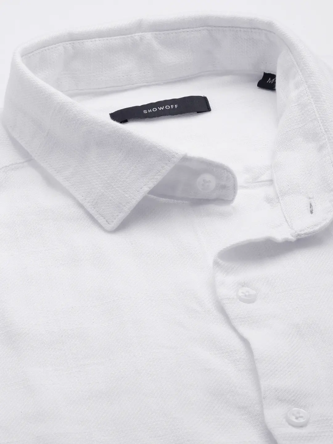 SHOWOFF Men White Solid Spread Collar Full Sleeves Casual Shirt