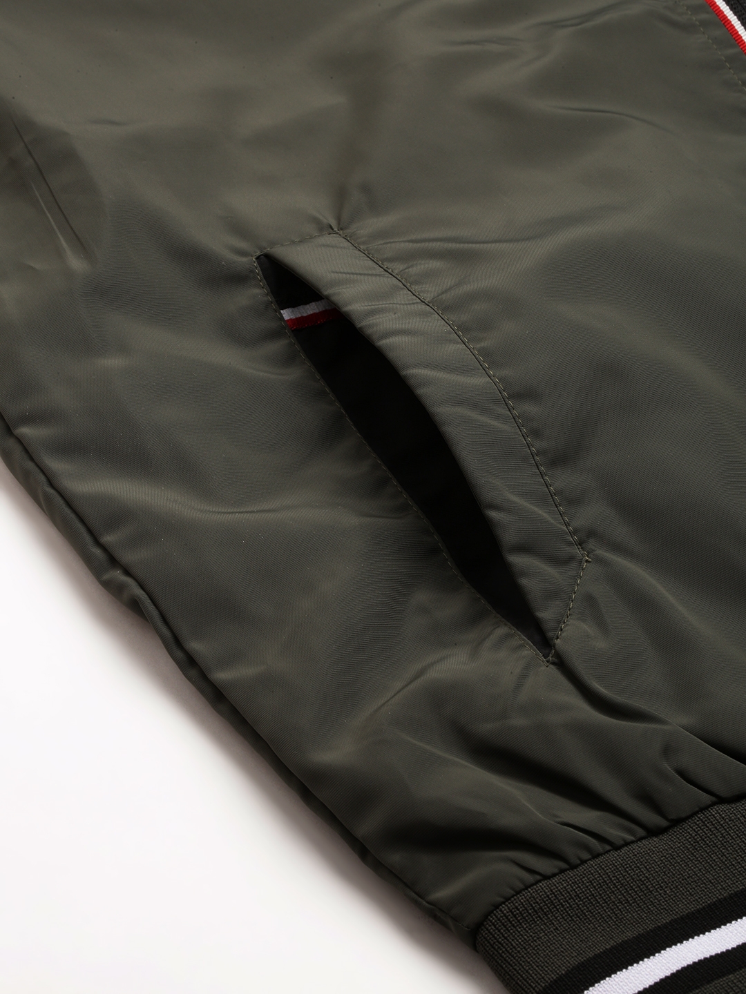 Showoff | SHOWOFF Men Olive Solid Mock Collar Full Sleeves Open Front Jacket 7