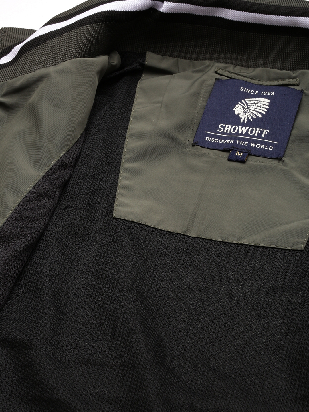 Showoff | SHOWOFF Men Olive Solid Mock Collar Full Sleeves Open Front Jacket 8