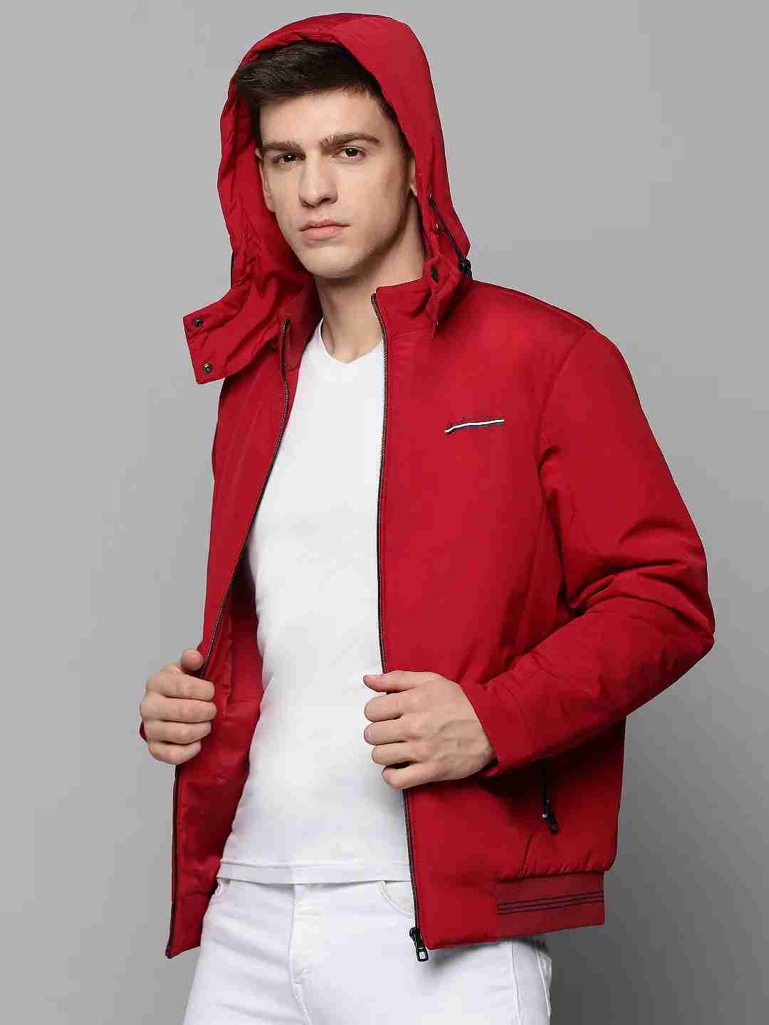 SHOWOFF Men Maroon Solid Hooded Full Sleeves Open Front Jacket
