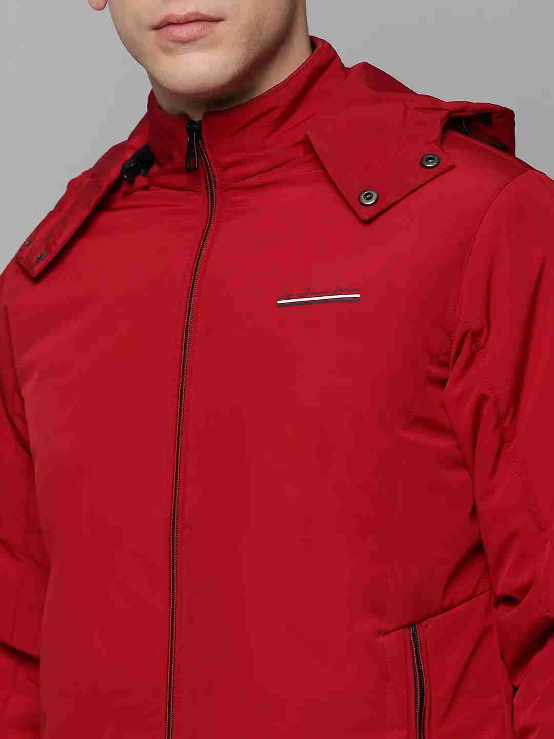 SHOWOFF Men Maroon Solid Hooded Full Sleeves Open Front Jacket