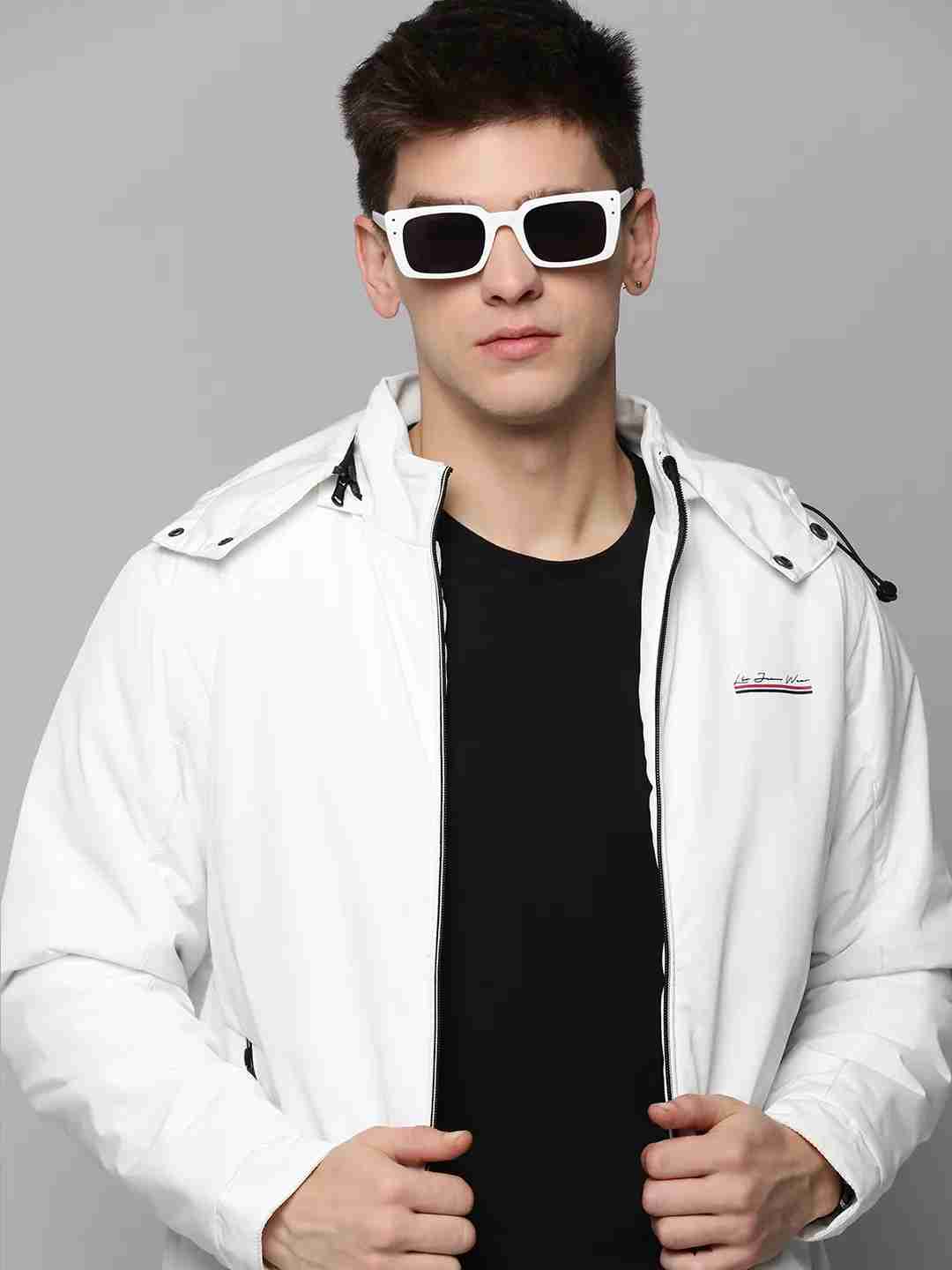 Showoff | SHOWOFF Men White Solid Hooded Full Sleeves Open Front Jacket 0