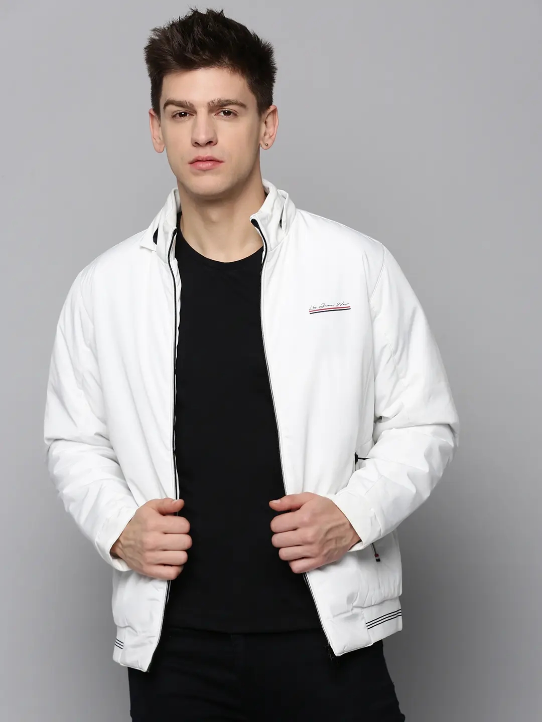 Showoff | SHOWOFF Men White Solid Hooded Full Sleeves Open Front Jacket 1