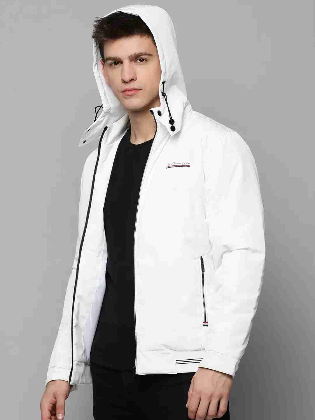 Showoff | SHOWOFF Men White Solid Hooded Full Sleeves Open Front Jacket 2