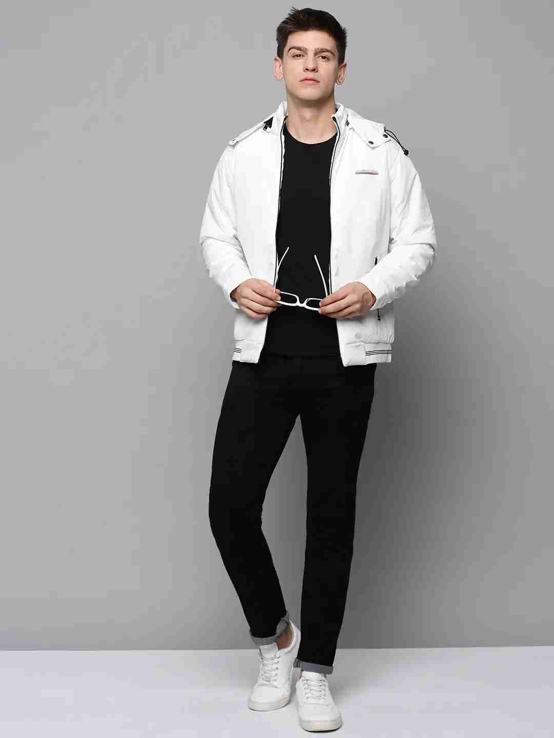 Showoff | SHOWOFF Men White Solid Hooded Full Sleeves Open Front Jacket 4