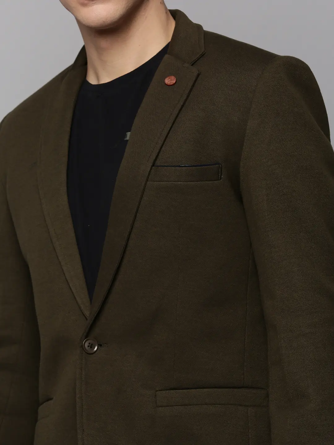 SHOWOFF Men Olive Solid Notched Lapel Full Sleeves Open Front Blazer