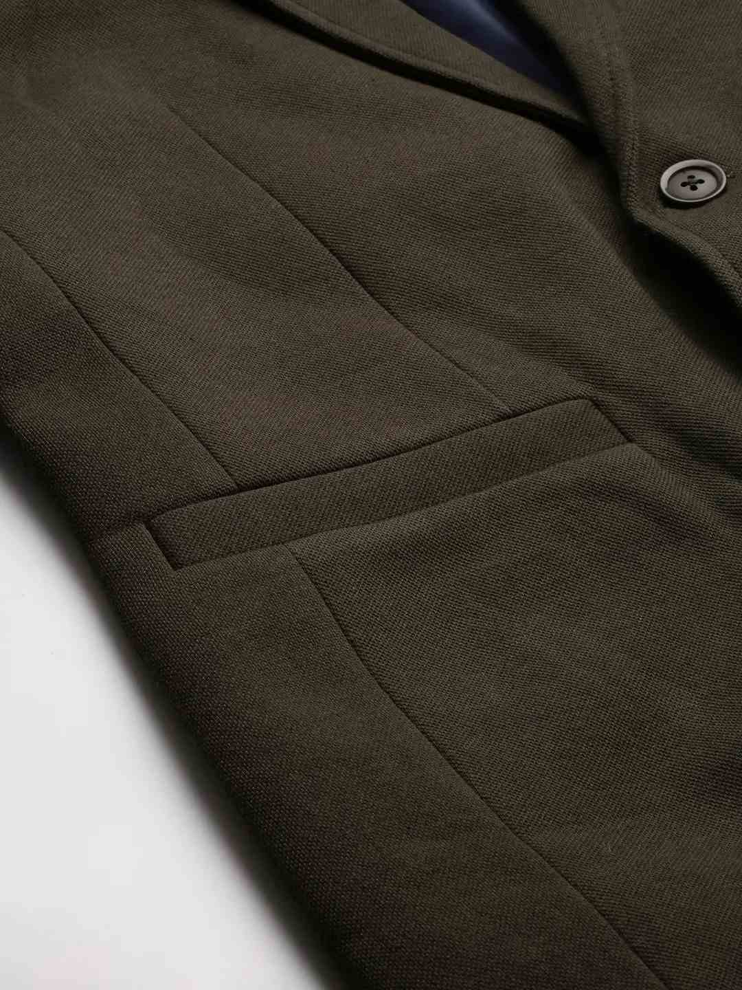 SHOWOFF Men Olive Solid Notched Lapel Full Sleeves Open Front Blazer