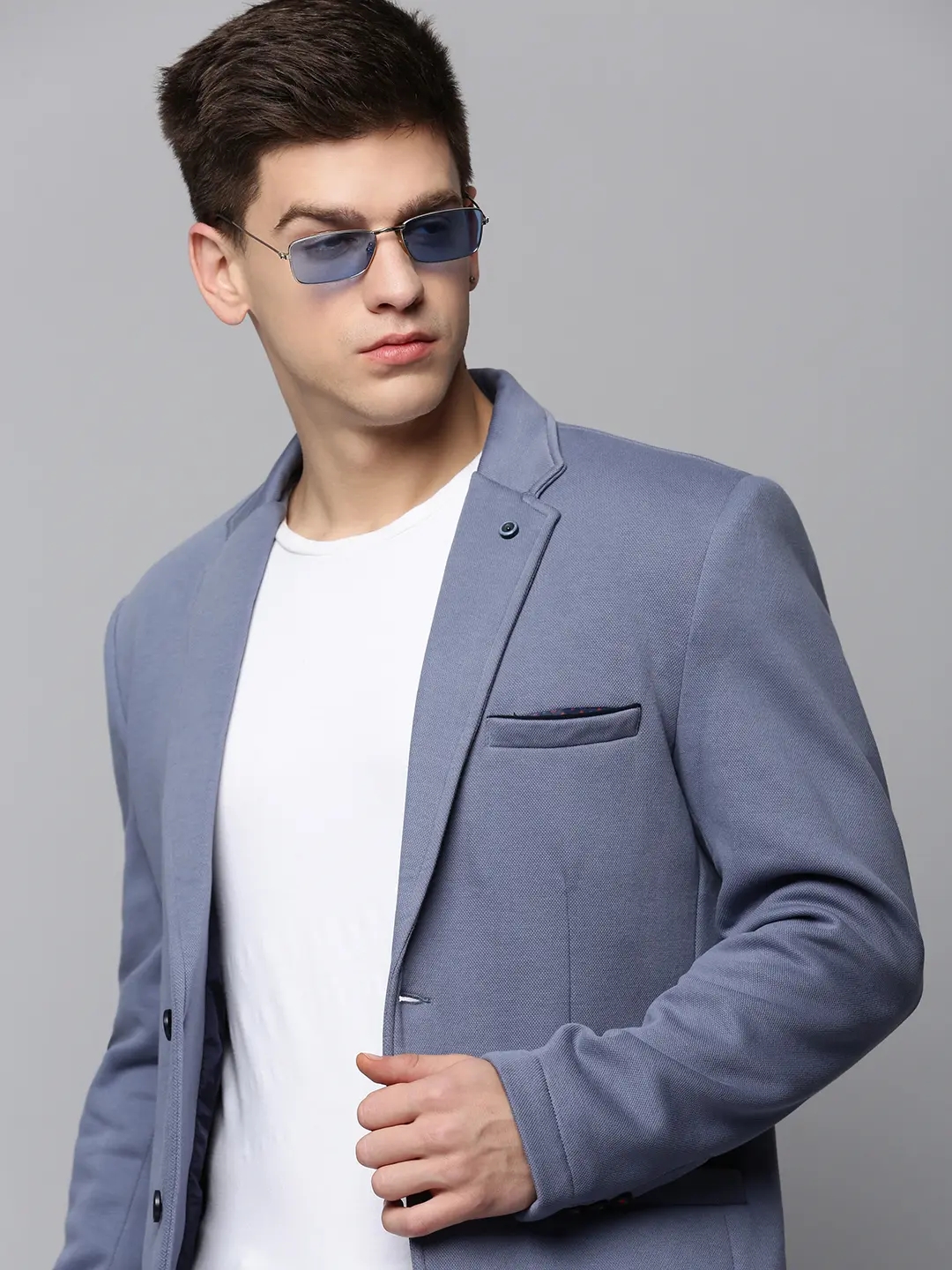 Showoff | SHOWOFF Men Grey Solid Notched Lapel Full Sleeves Open Front Blazer 0