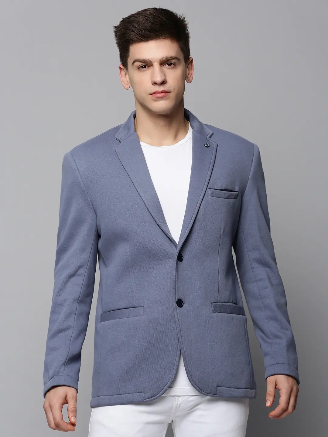 Showoff | SHOWOFF Men Grey Solid Notched Lapel Full Sleeves Open Front Blazer 1