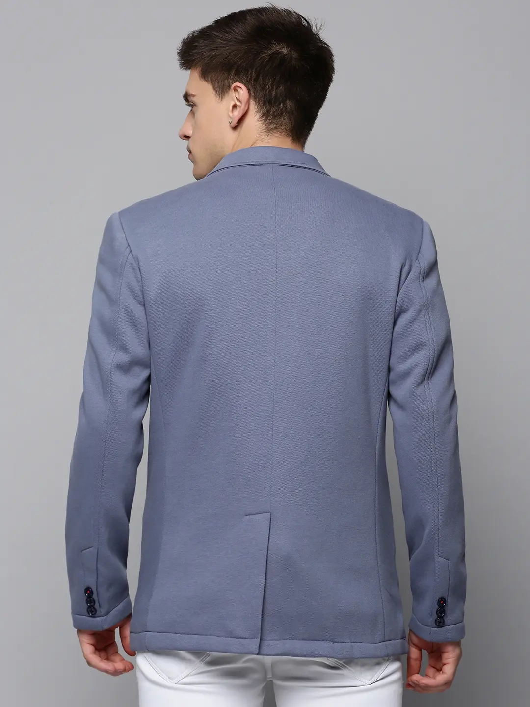 Showoff | SHOWOFF Men Grey Solid Notched Lapel Full Sleeves Open Front Blazer 3