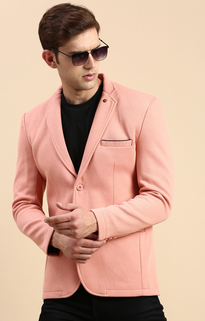 SHOWOFF Men's Single Breasted Peach Solid Slim Fit Blazer