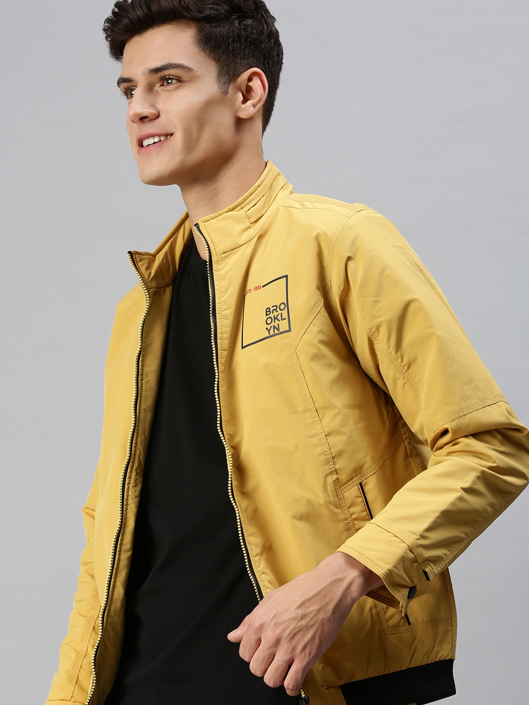Showoff | SHOWOFF Men Mustard Solid Classic Collar Full Sleeves Slim Fit Mid Length Jacket 0