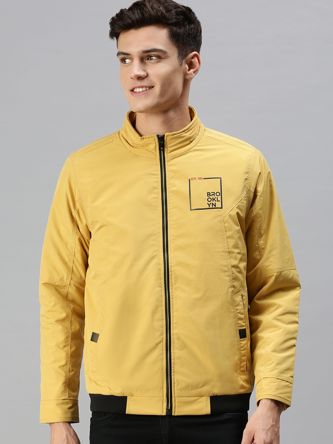 Showoff | SHOWOFF Men Mustard Solid Classic Collar Full Sleeves Slim Fit Mid Length Jacket 1