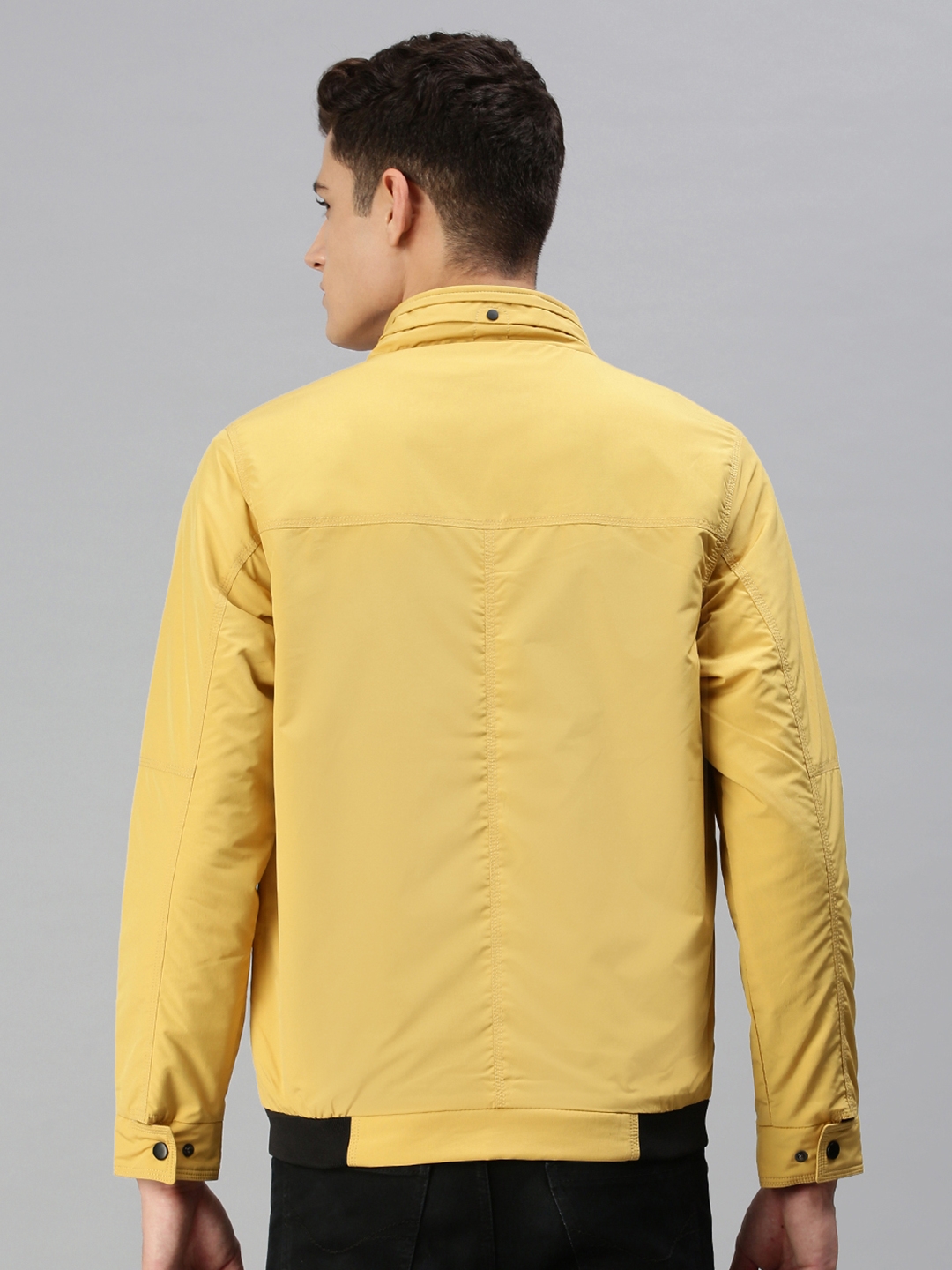 Showoff | SHOWOFF Men Mustard Solid Classic Collar Full Sleeves Slim Fit Mid Length Jacket 3