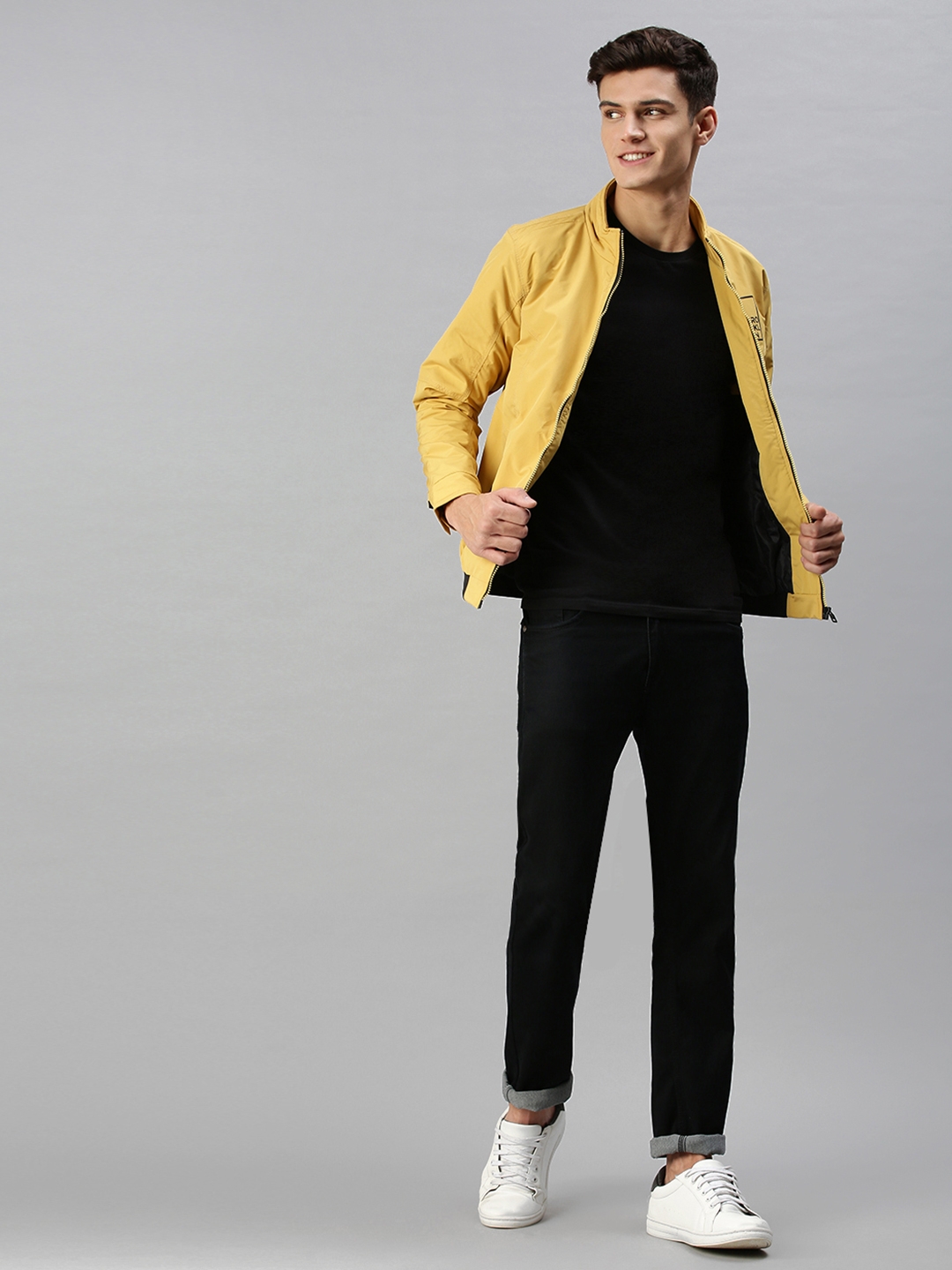 Showoff | SHOWOFF Men Mustard Solid Classic Collar Full Sleeves Slim Fit Mid Length Jacket 4