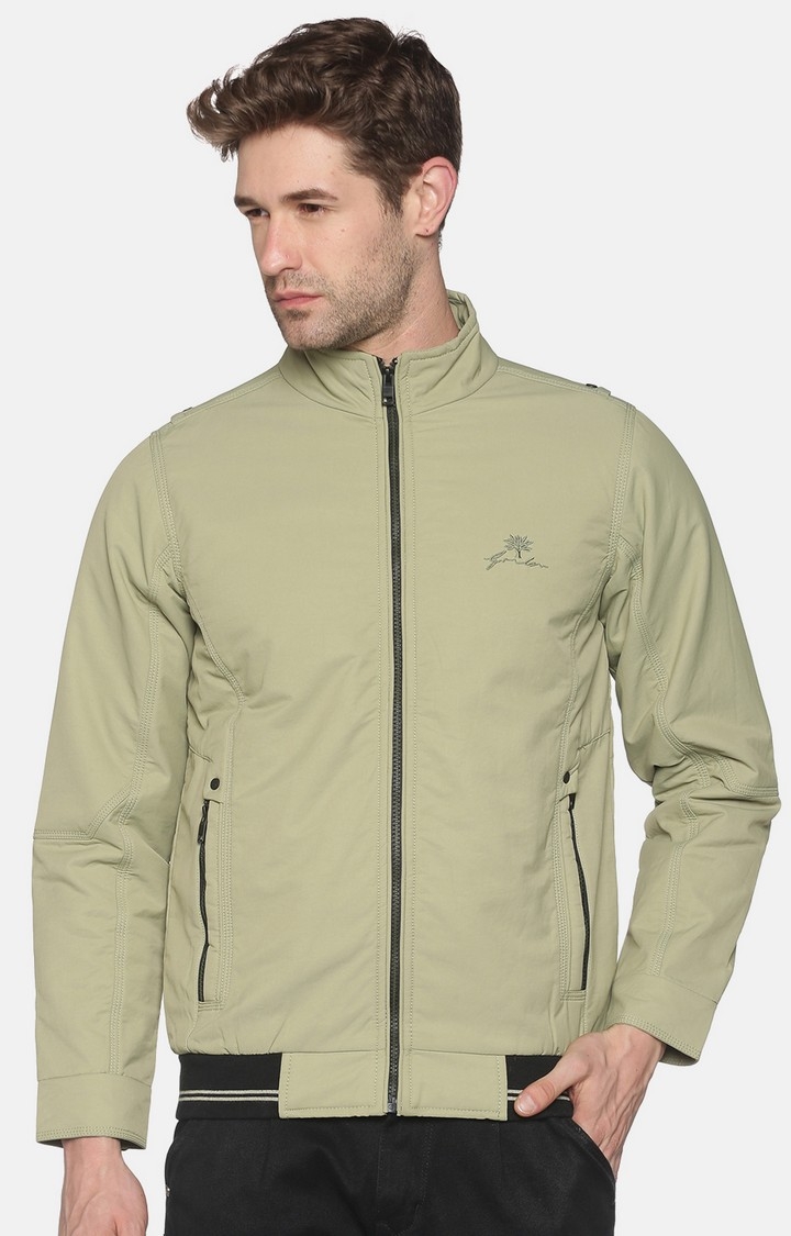 Showoff | SHOWOFF Men Lime Green Solid High Neck Full Sleeves Regular Fit Mid Length Jacket 0
