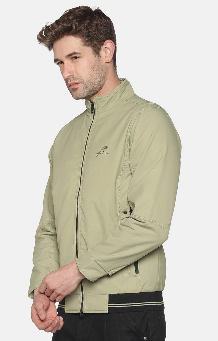 Showoff | SHOWOFF Men Lime Green Solid High Neck Full Sleeves Regular Fit Mid Length Jacket 1