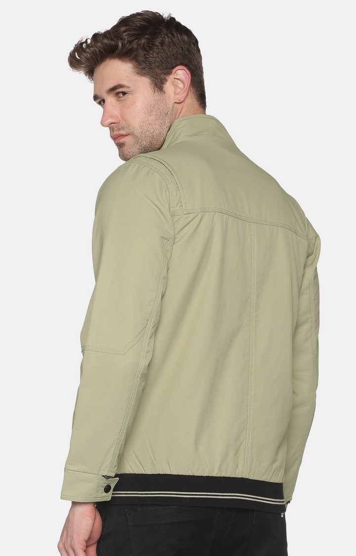 Showoff | SHOWOFF Men Lime Green Solid High Neck Full Sleeves Regular Fit Mid Length Jacket 2