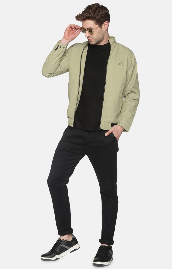 Showoff | SHOWOFF Men Lime Green Solid High Neck Full Sleeves Regular Fit Mid Length Jacket 3
