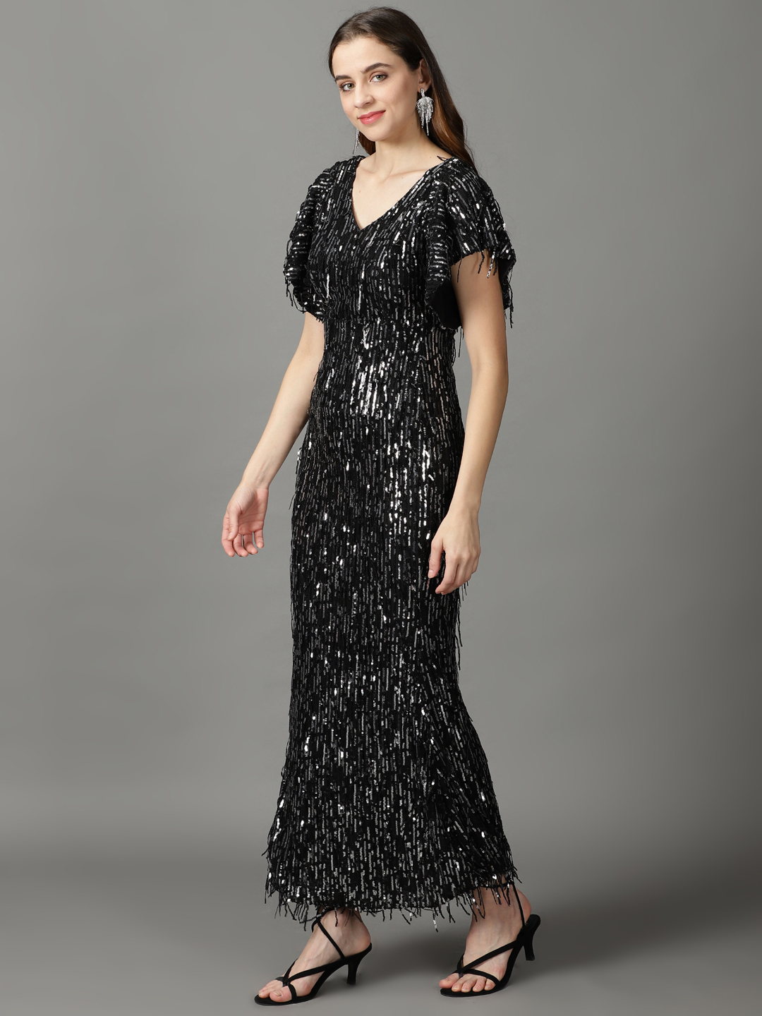 SHOWOFF Women's Bodycon Black Embellished Maxi Dress